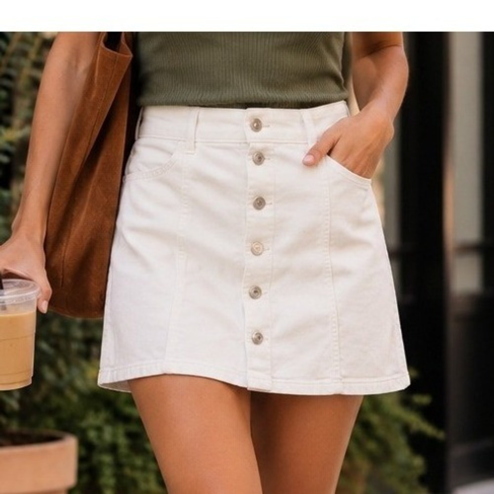 J.Crew Denim White Button Front A-Line Mini Skirt Size 29 High Rise Career